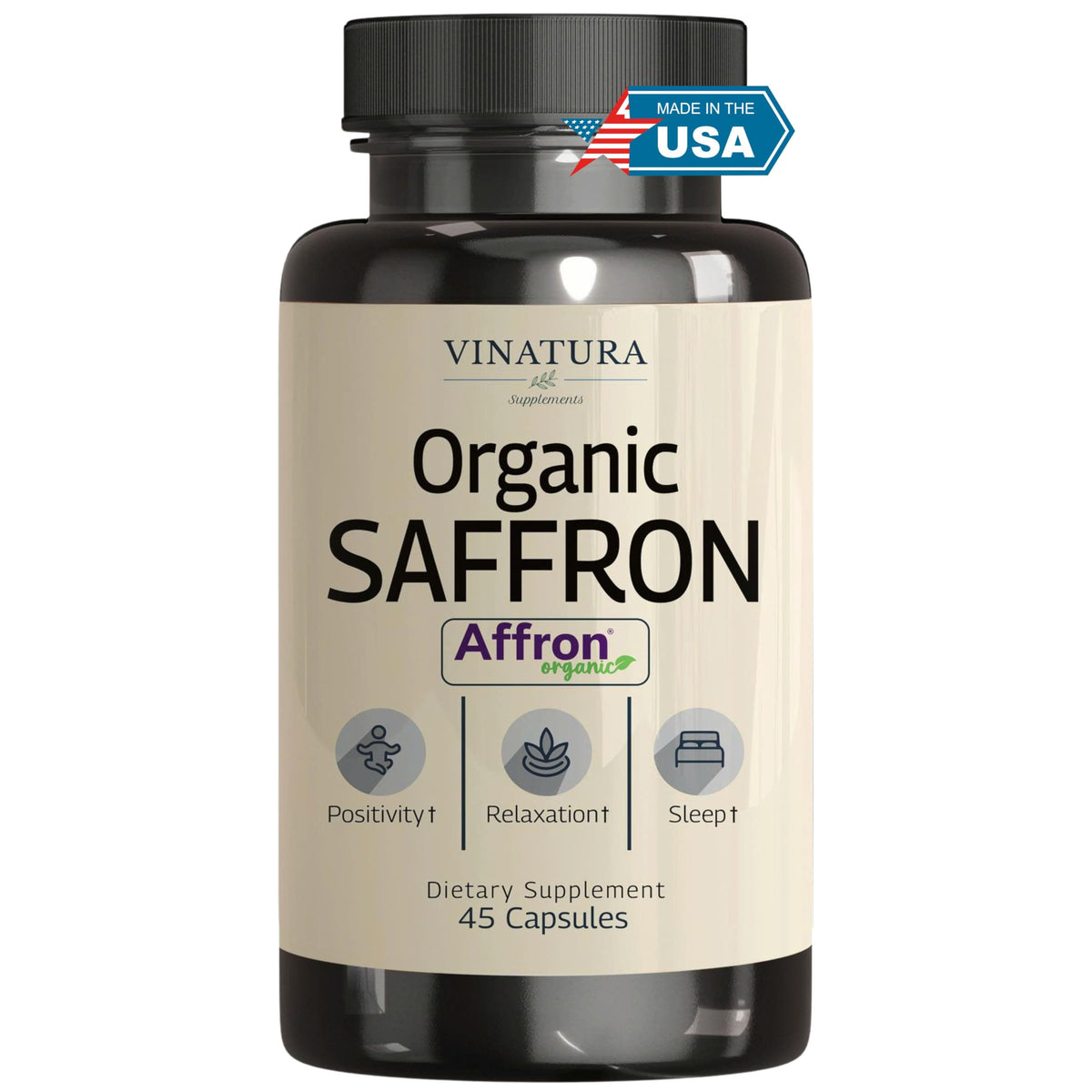 Bouteille de capsules végétales de safran bio VINATURA 28mg
