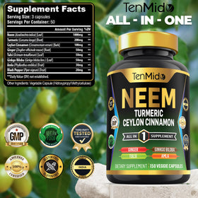Bouteille de capsules végétales Tenmido Neem 8 en 1