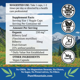 Bouteille de capsules végétaliennes de myrtille Pure Mountain Botanicals