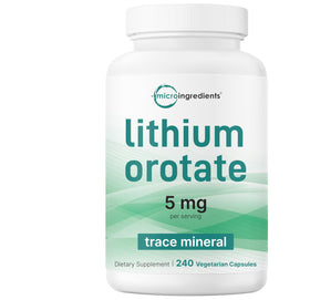 Bouteille de capsules végétariennes de Lithium Orotate 5mg Micro Ingredients