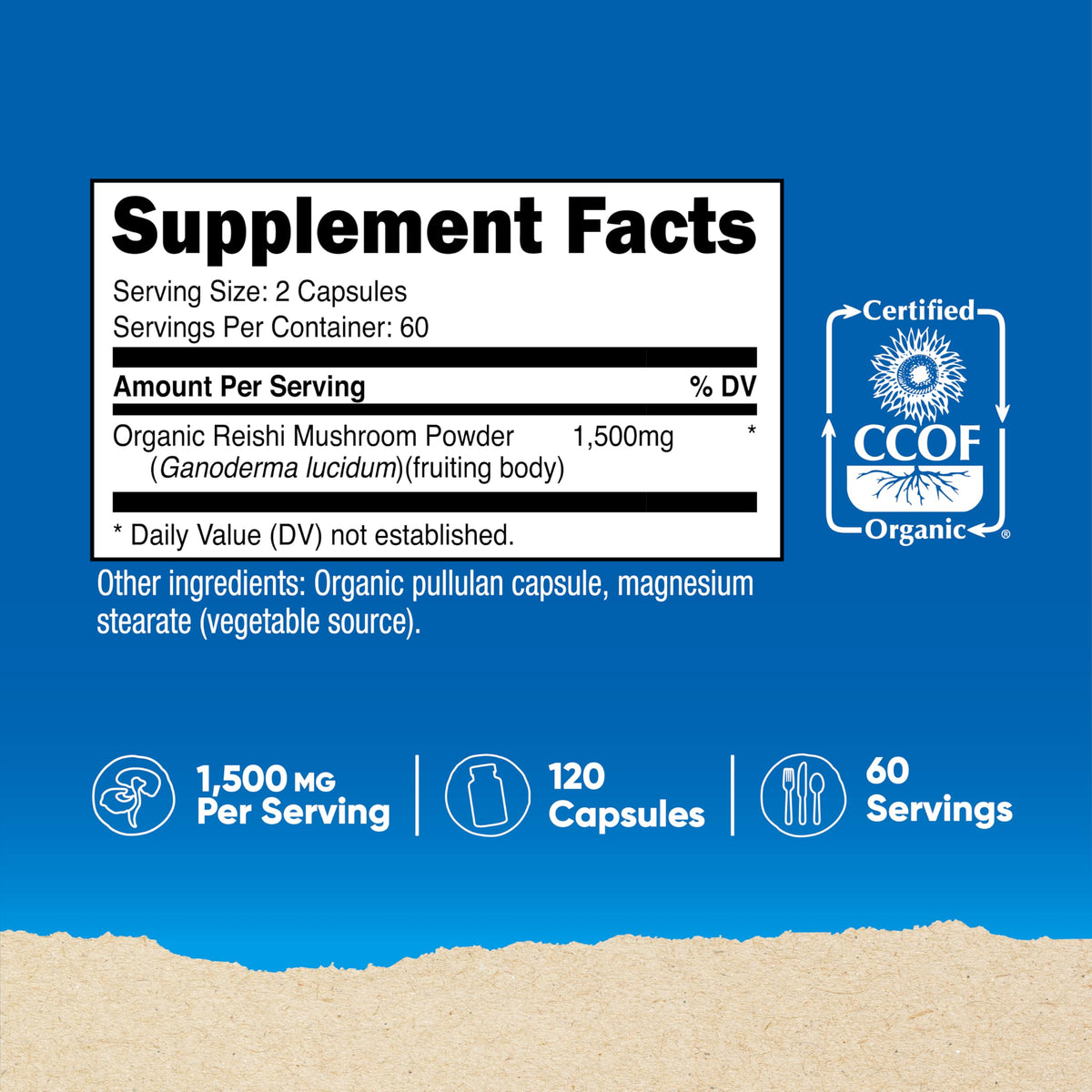 Bouteille de capsules végétariennes Nutricost Champignon Reishi