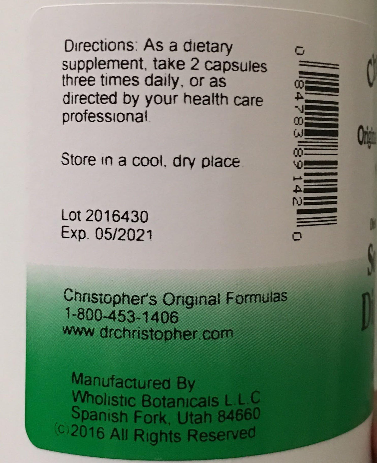 Bouteille de capsules végétariennes Soothing daily de Christopher's