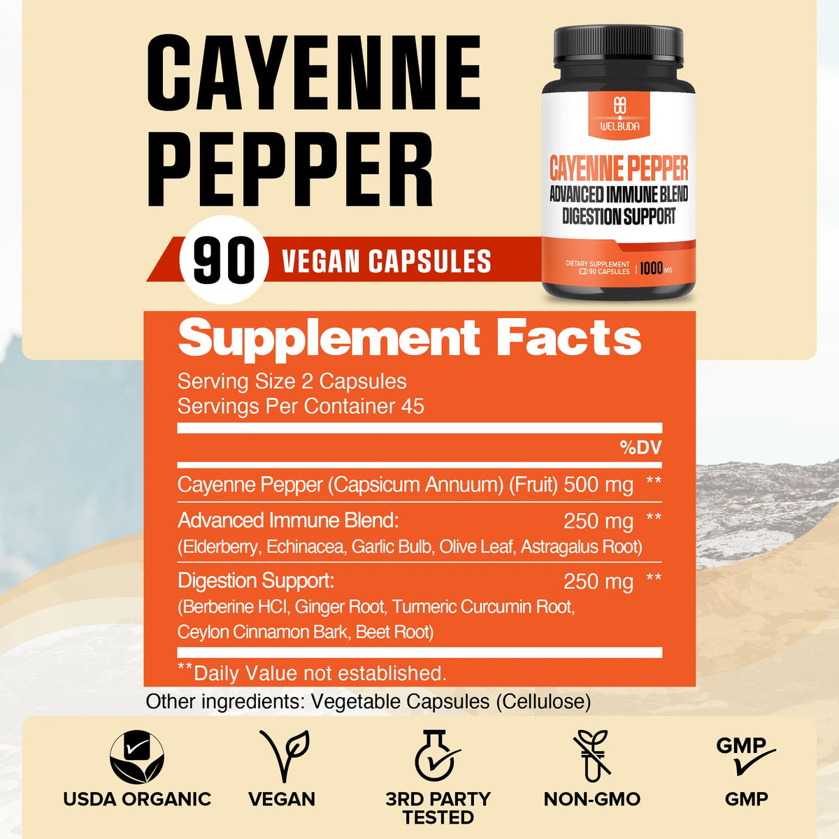 Bouteille de capsules WELBUDA avec 90 capsules végétales