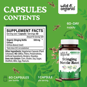 Bouteille de capsules Wild & Organic avec étiquette visible