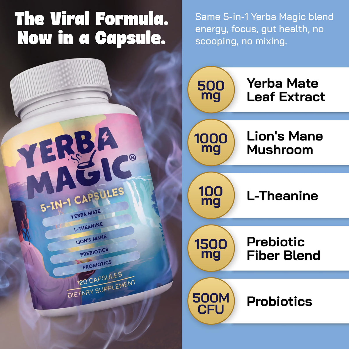 Bouteille de capsules Yerba Mate 5 en 1 Brainista ouverte