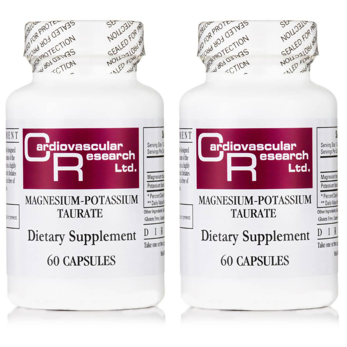 Bouteille de Cardiovascular Research Magnésium-Potassium Taurate 60 capsules vue de face
