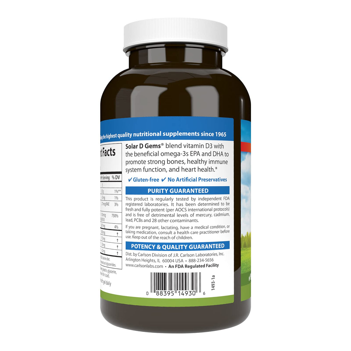 Bouteille de Carlson D Gems Vitamine D3 6000 IU gélules au citron