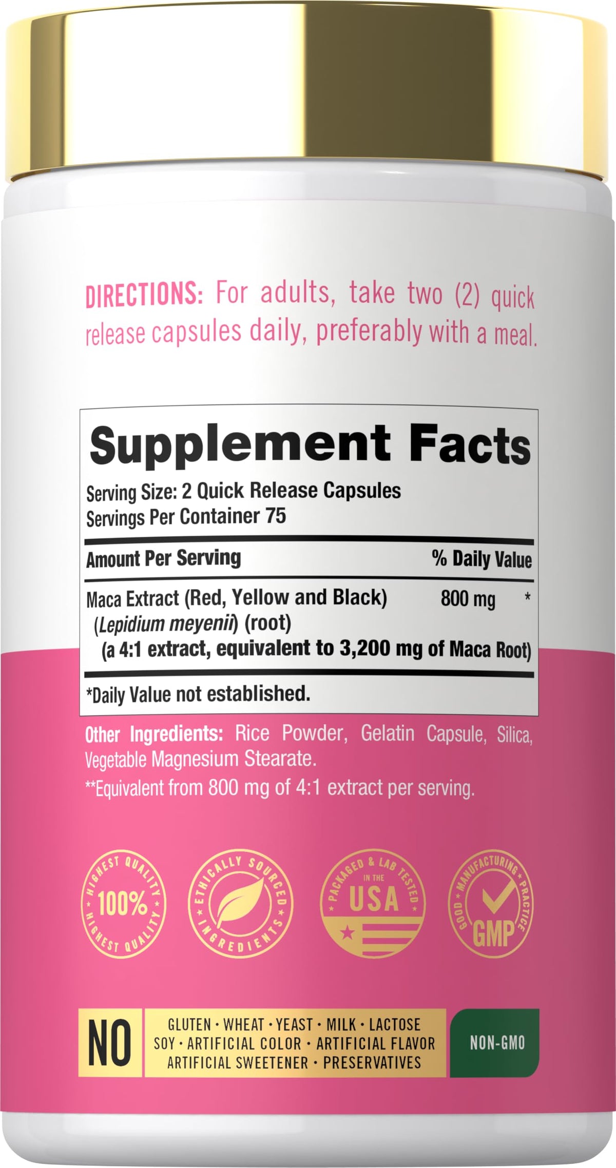 Bouteille de Carlyle Capsules de Maca vue de face