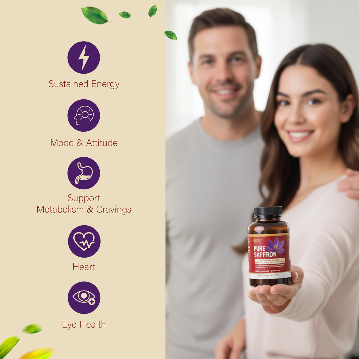 Bouteille de Catalyst Nutrition Extrait de Safran ouverte montrant les capsules