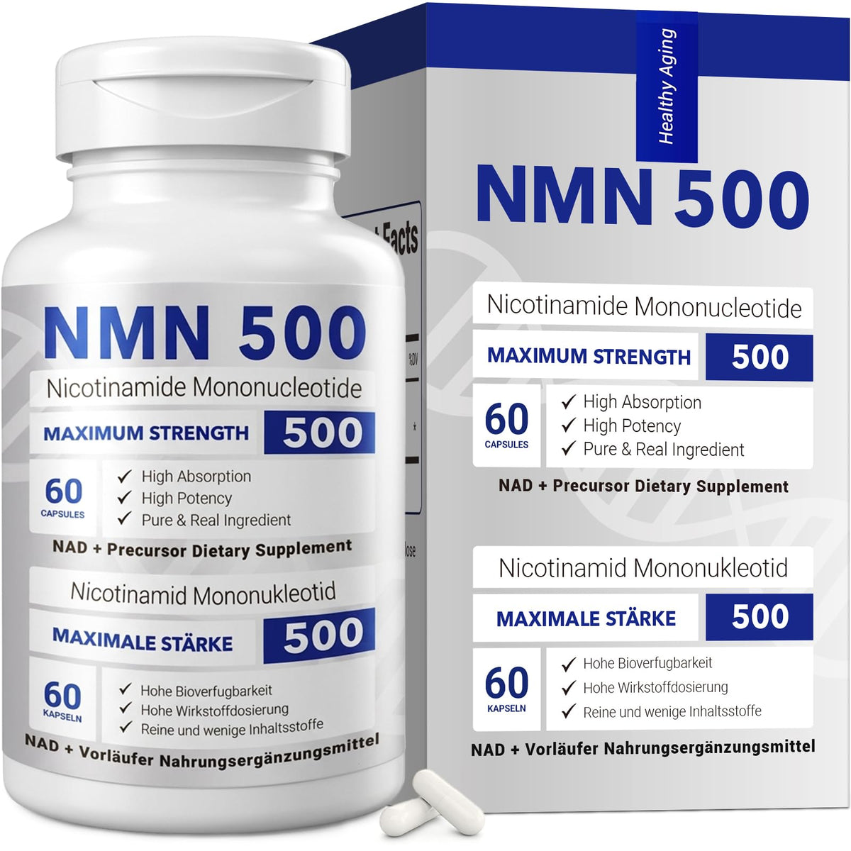 Bouteille de CFUKING NMN 500mg avec 60 capsules à l'intérieur