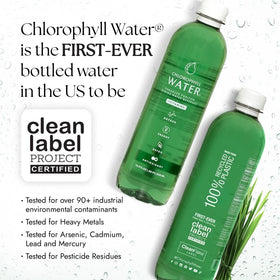Bouteille de Chlorophyll Water ouverte montrant le liquide vert