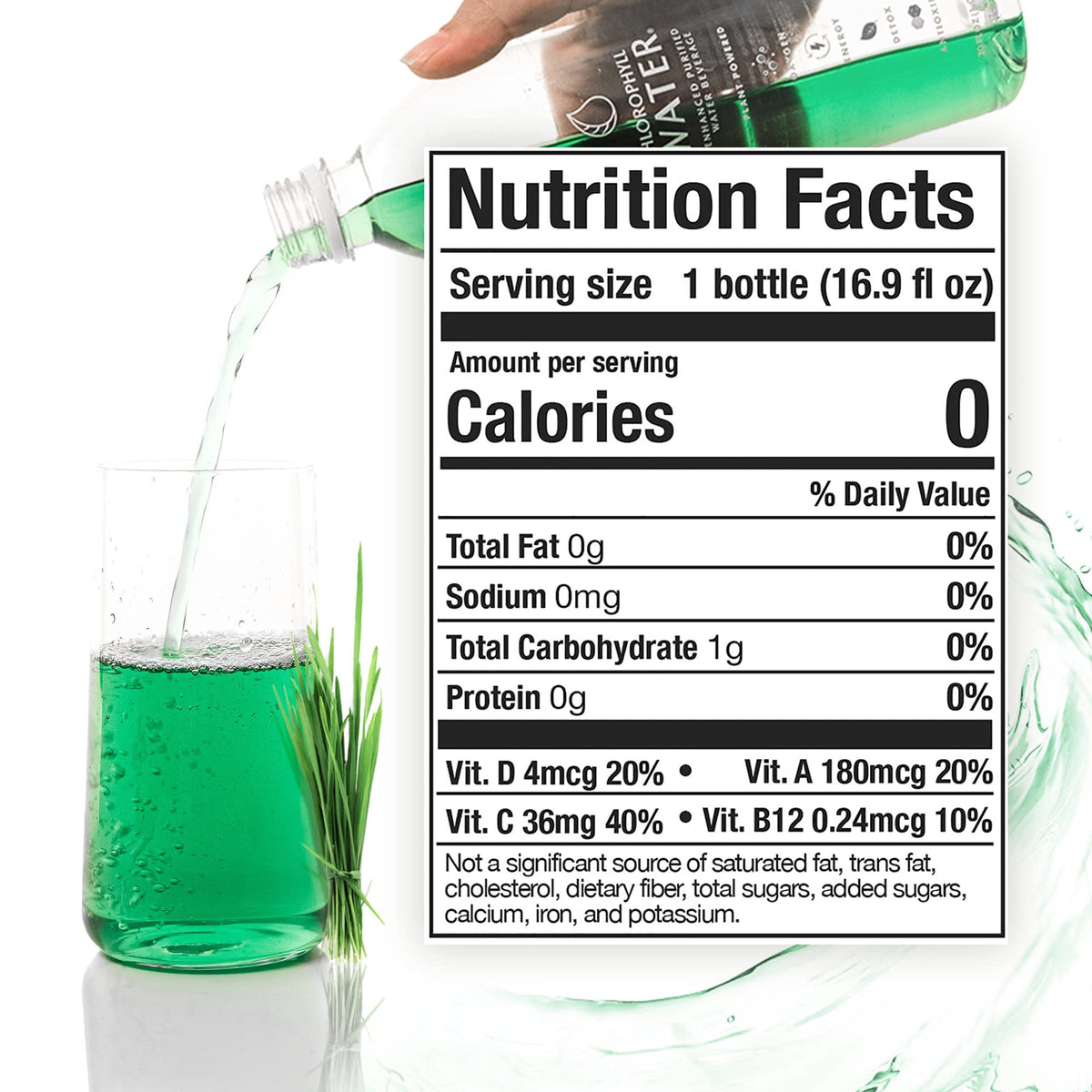 Bouteille de Chlorophyll Water posée sur une surface de gym