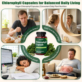 Bouteille de chlorophylle Oopeatol avec capsules près d'une assiette