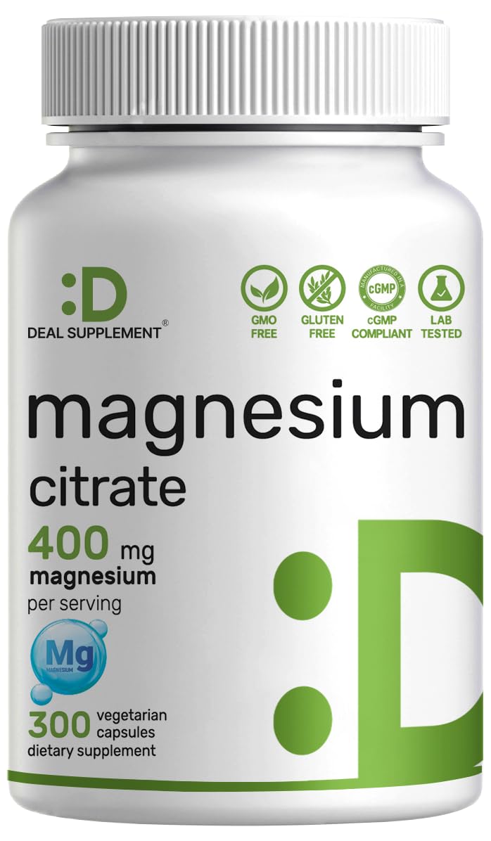 Bouteille de citrate de magnésium 400mg 300 capsules végétales vue de face