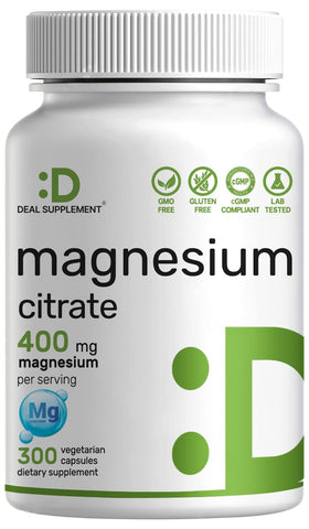 Bouteille de citrate de magnésium 400mg 300 capsules végétales vue de face