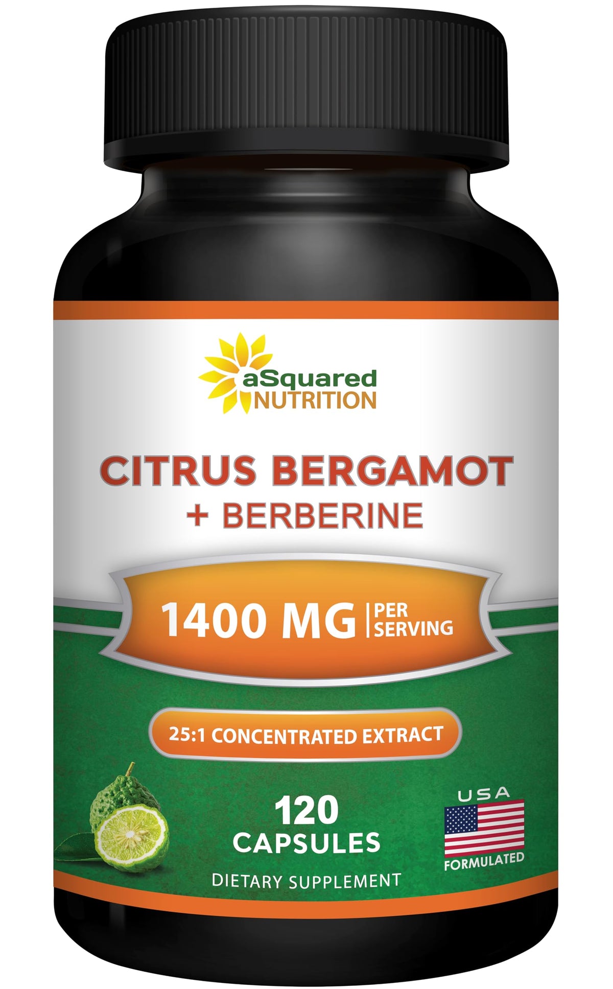 Bouteille de Citrus Bergamot avec Berbérine 1400mg, 120 capsules