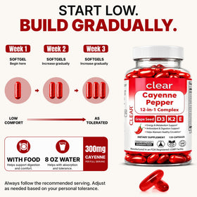 Bouteille de Clear Probiotics Cayenne 300mg avec étiquette visible