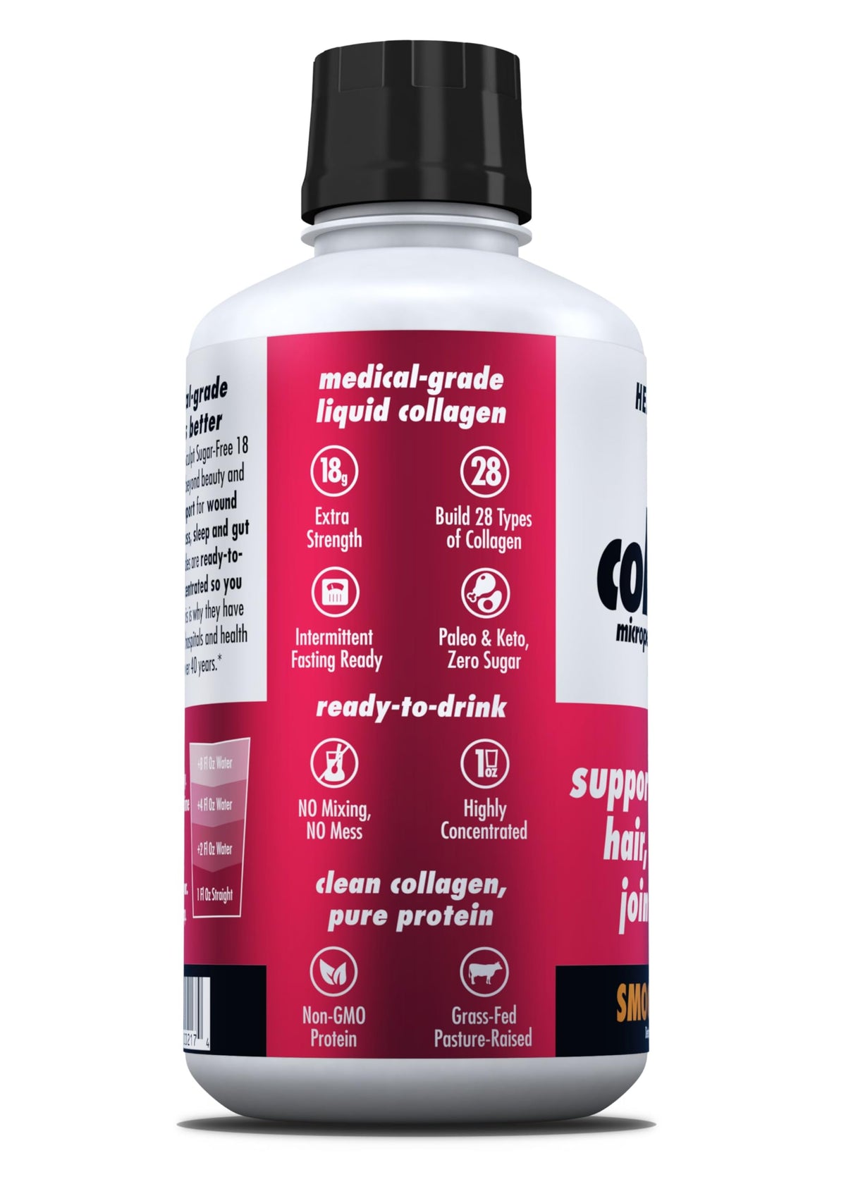 Bouteille de collagène AminoSculpt avec des fruits frais
