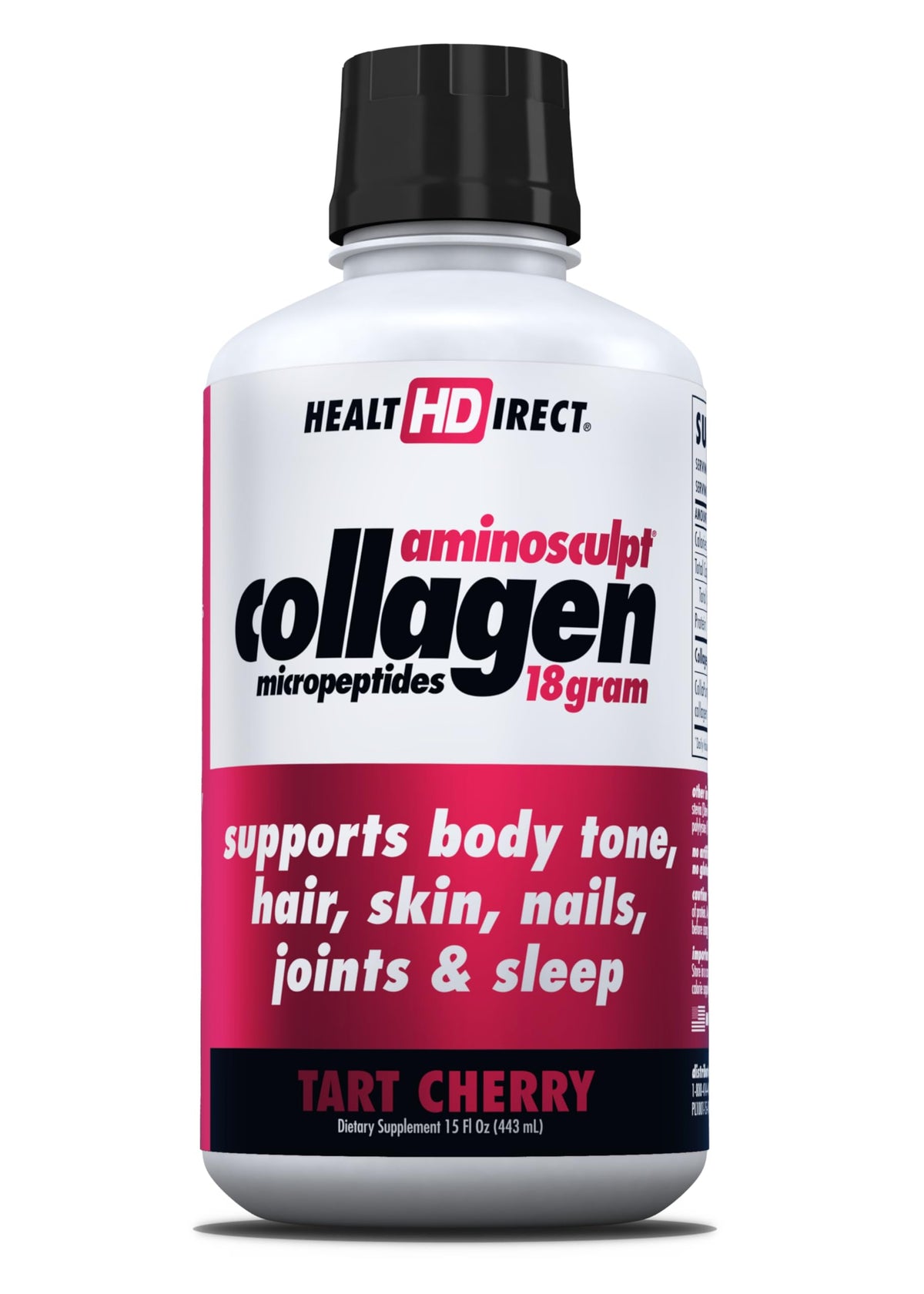 Bouteille de collagène liquide AminoSculpt 15 oz, cerise acidulée, vue avant