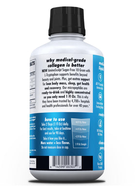 Bouteille de collagène liquide HEALTH DIRECT AminoSculpt sur un plan de travail