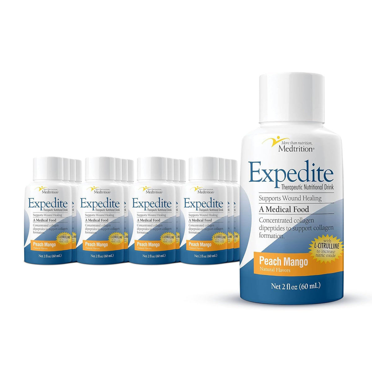 Bouteille de collagène liquide Medtrition goût pêche mangue, vue de face