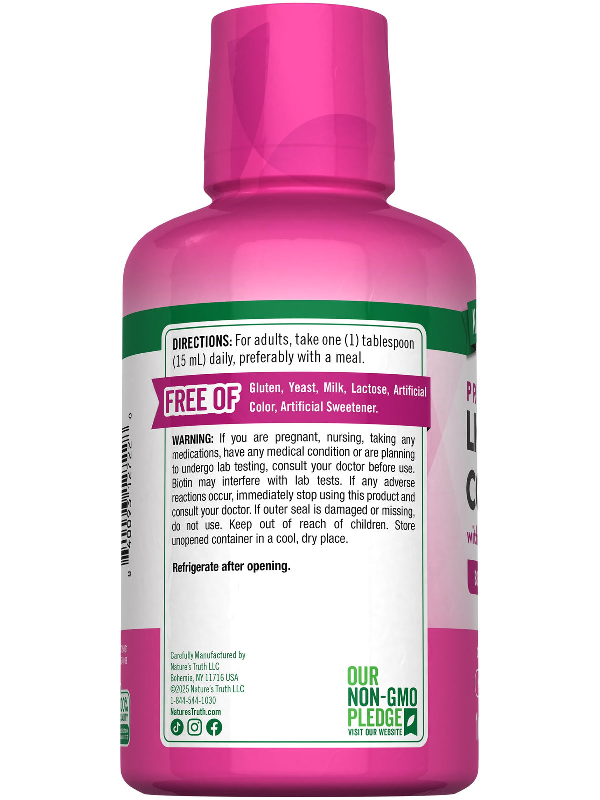 Bouteille de collagène liquide Nature's Truth 16 oz sur table en bois