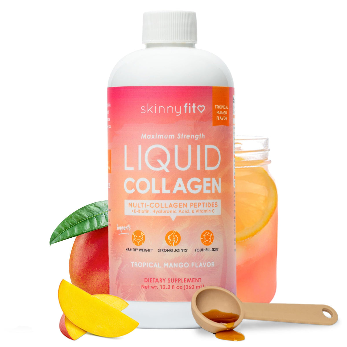 Bouteille de collagène liquide SkinnyFit Tropical Mangue vue de face