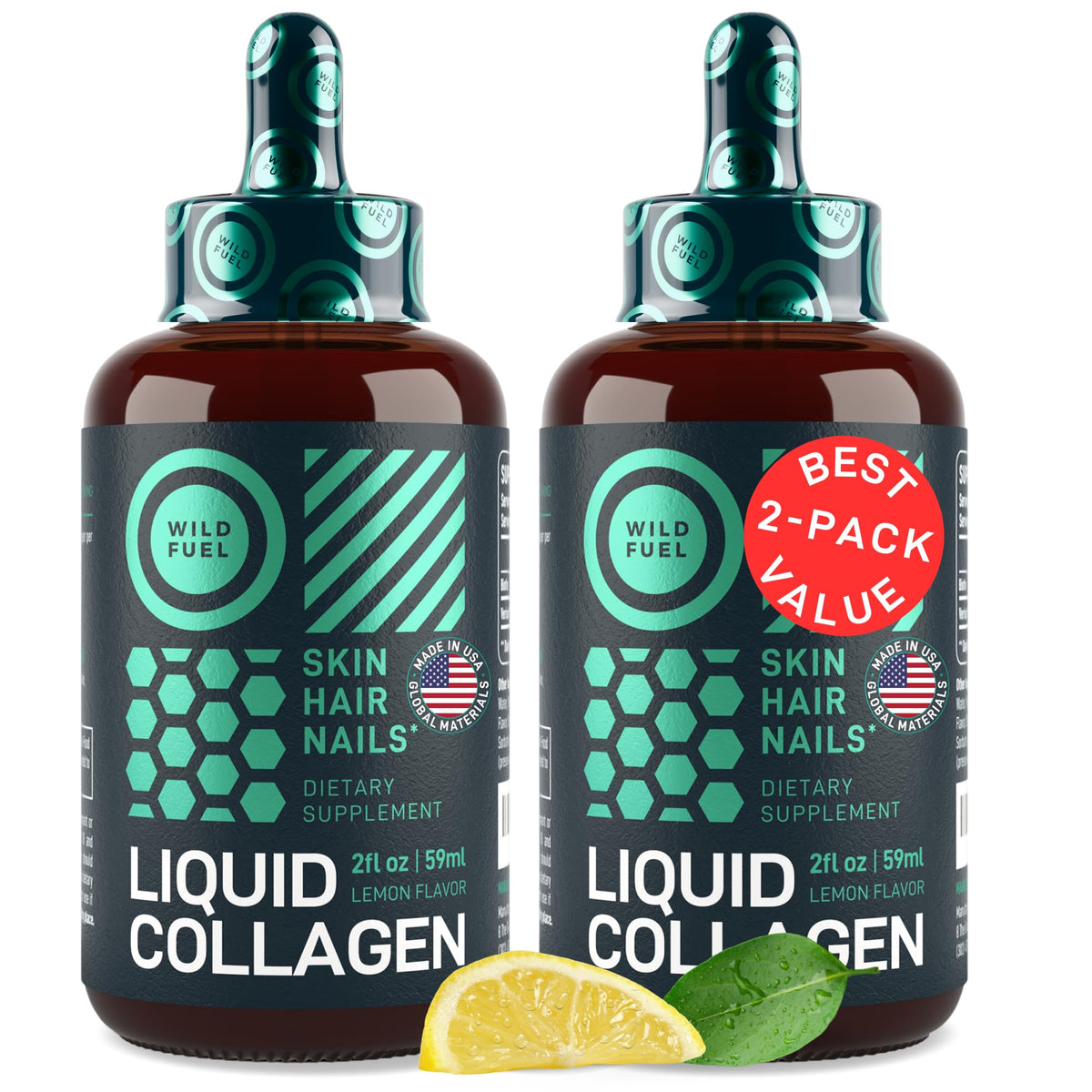 Bouteille de collagène liquide WILD FUEL avec étiquette et goût citron