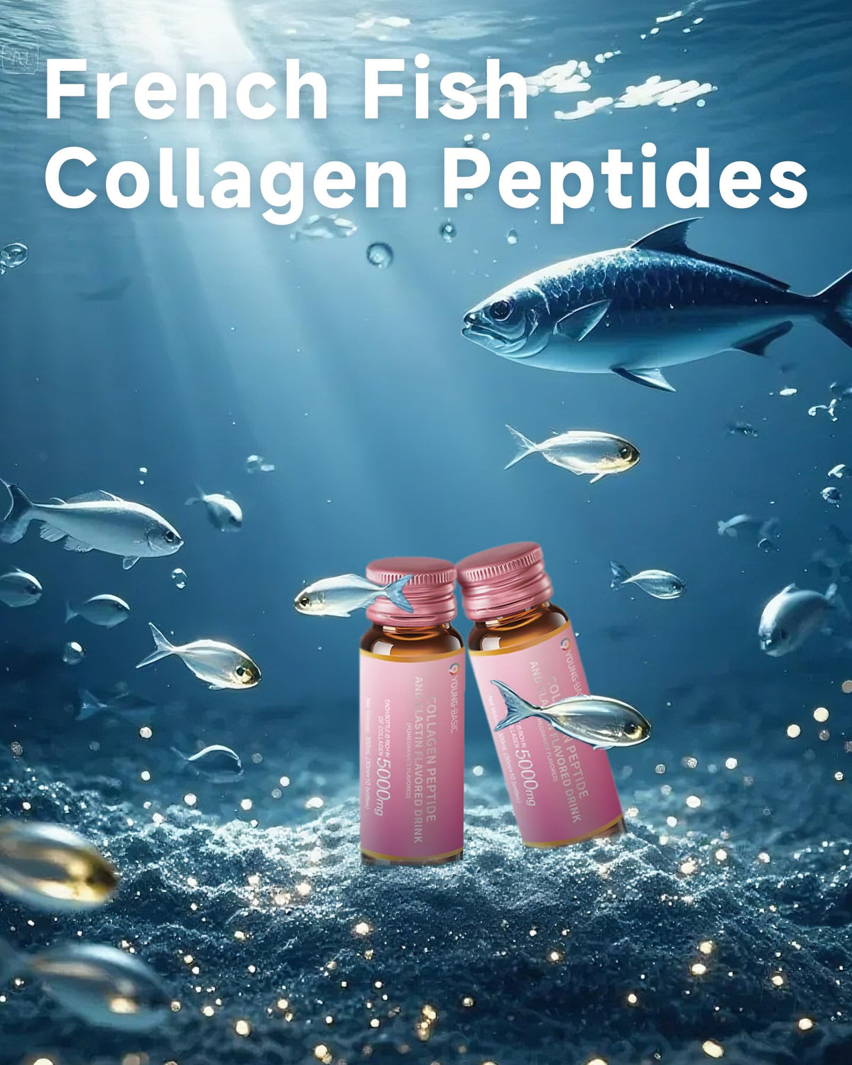 Bouteille de collagène marin 9 YOUNG-BASIC dans un cadre naturel
