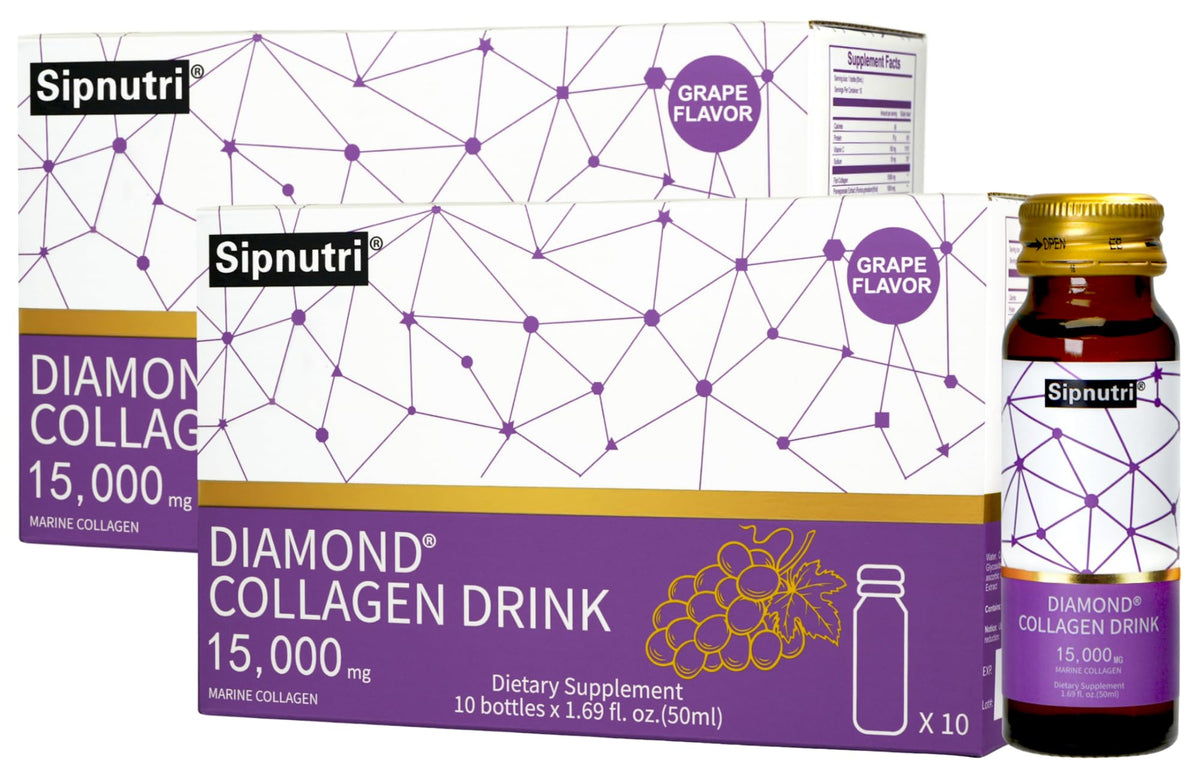Bouteille de collagène marin liquide Sipnutri 15 000mg saveur raisin