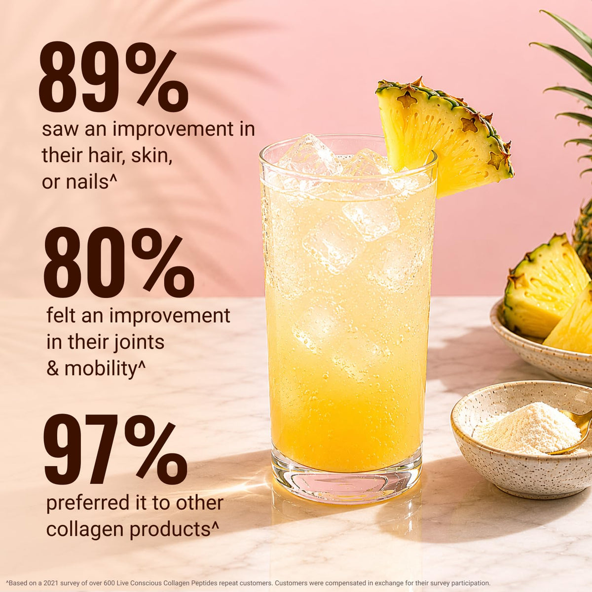 Bouteille de collagène Piña Colada avec ananas et noix de coco