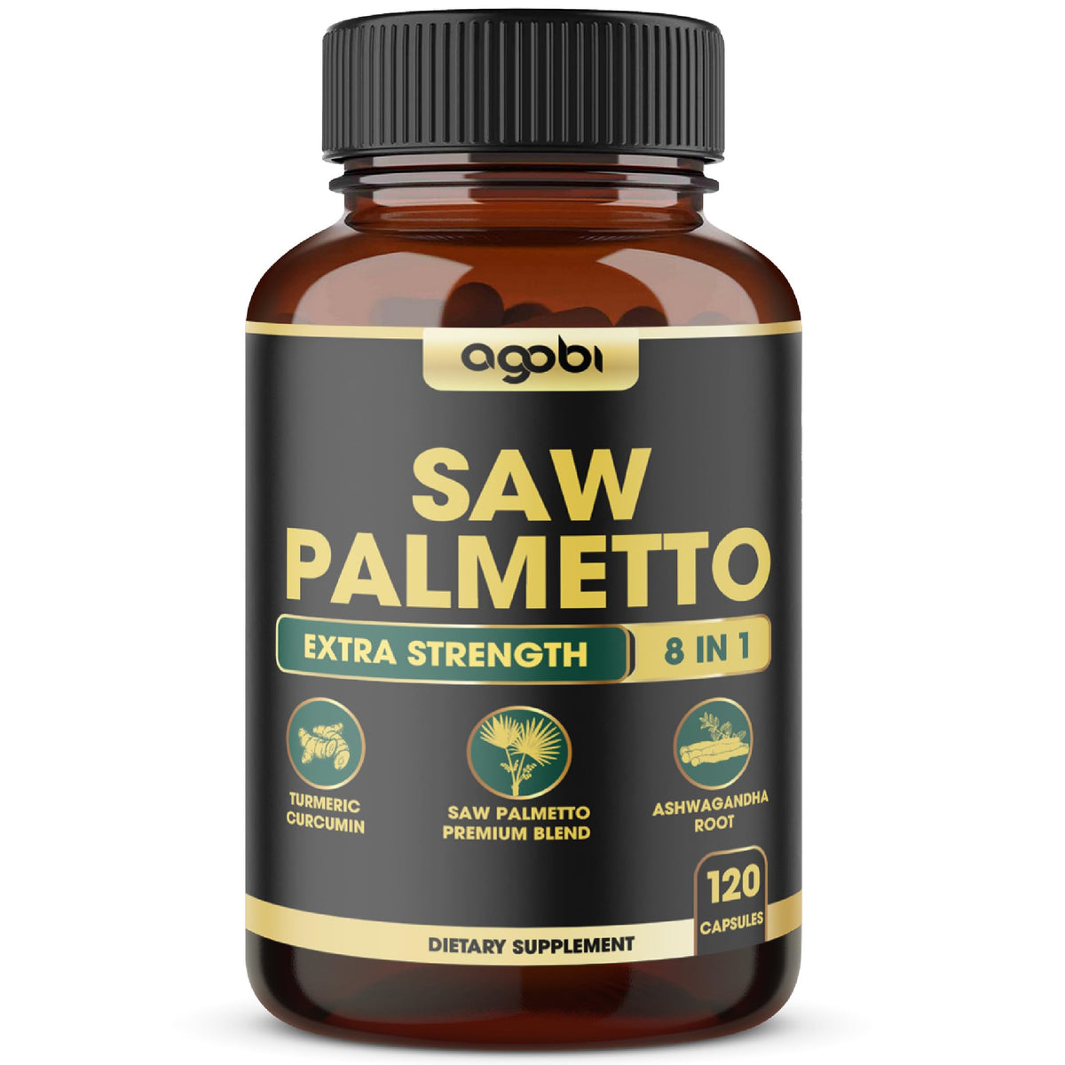 Bouteille de complément alimentaire agobi Saw Palmetto 8en1 120 capsules végétaliennes