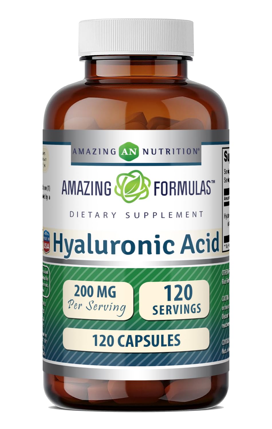 Bouteille de complément alimentaire Amazing Nutrition Acide Hyaluronique 200 mg