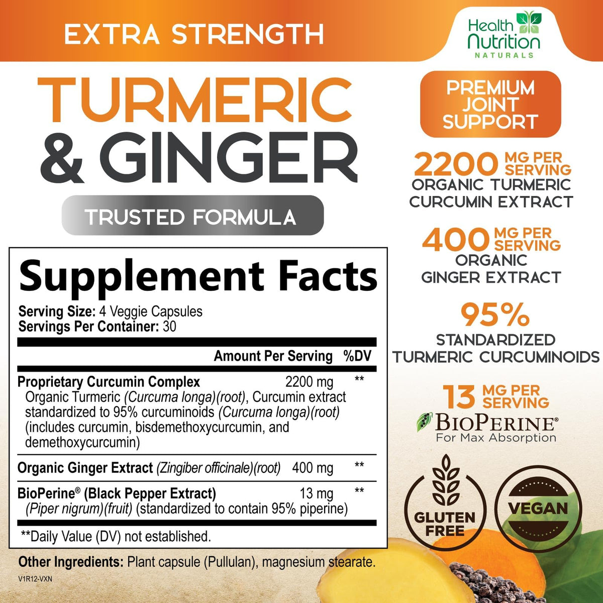 Bouteille de Complément Alimentaire Curcuma 2200mg avec étiquette