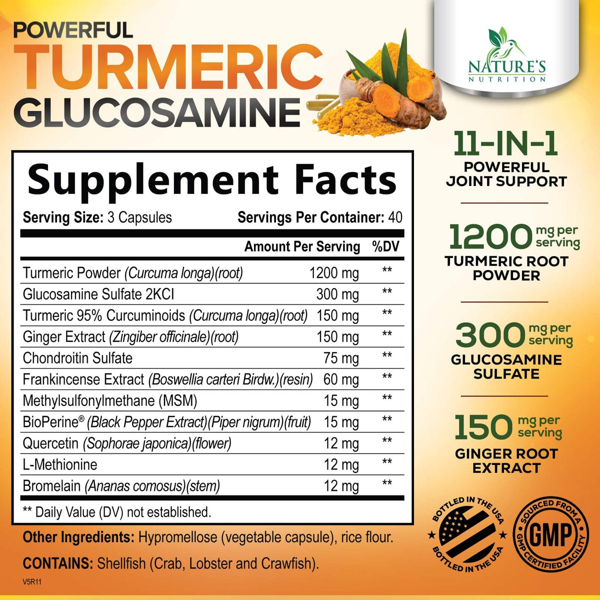 Bouteille de complément alimentaire Curcuma Nature's Nutrition avec 120 capsules