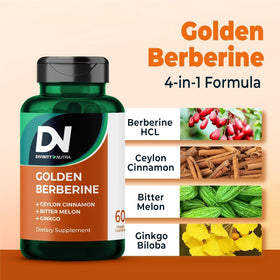 Bouteille de complément alimentaire Divinity Nutra Berbérine, vue de côté avec capsules
