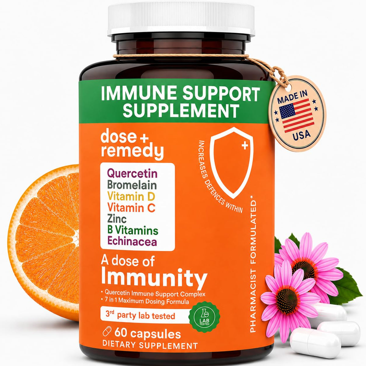 Bouteille de complément alimentaire dose + remedy Echinacée 60 capsules