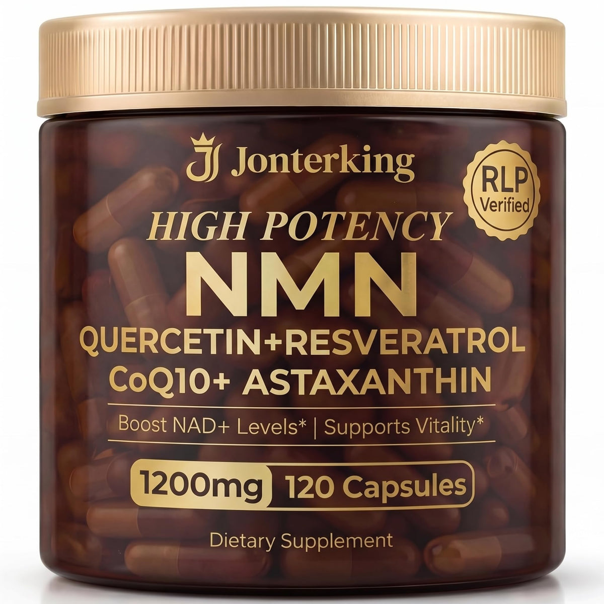 Bouteille de complément alimentaire JonterKing NMN 1200mg vue de face