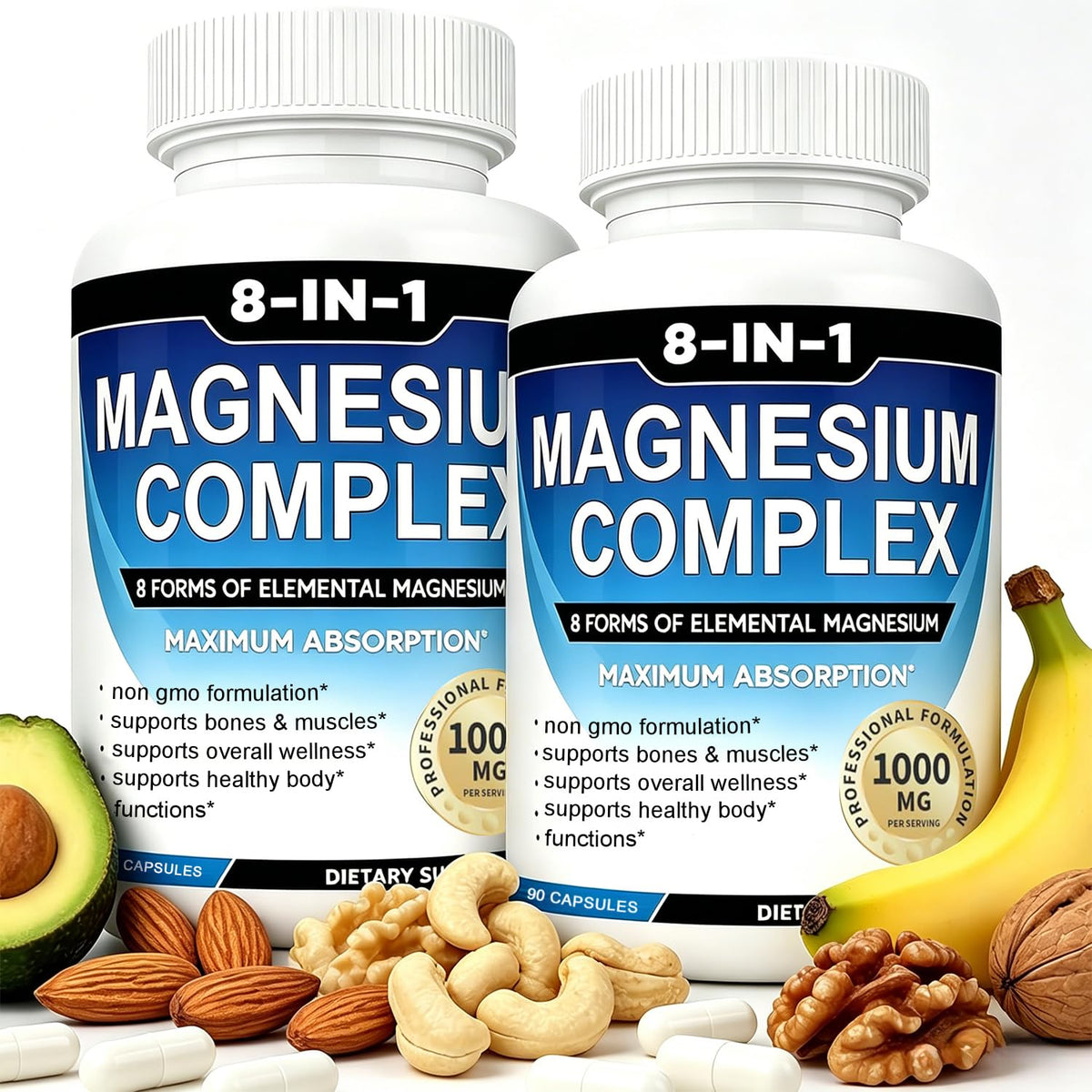 Bouteille de complément alimentaire magnésium 1000mg 8-en-1 de caicieter