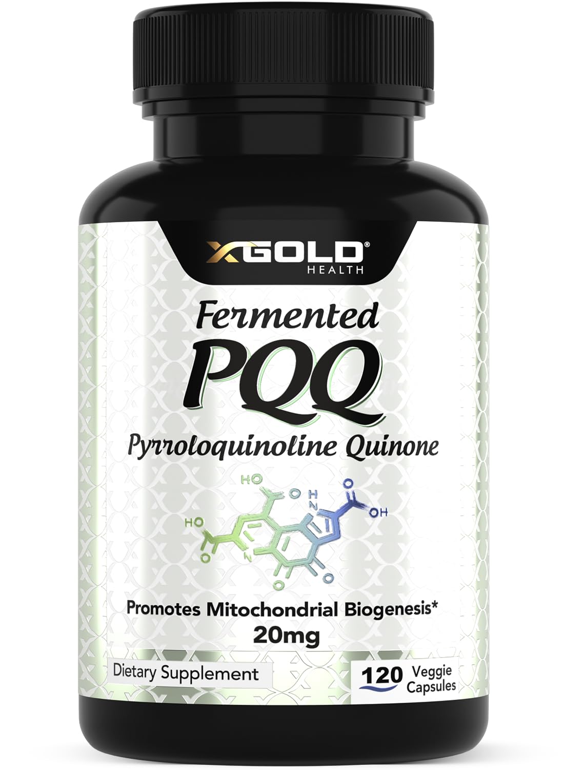 Bouteille de complément alimentaire PQQ fermenté X Gold Health avec 120 capsules