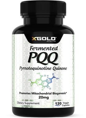 Bouteille de complément alimentaire PQQ fermenté X Gold Health avec 120 capsules