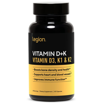 Bouteille de complément alimentaire Vitamine D3 K2 LEGION vue de face