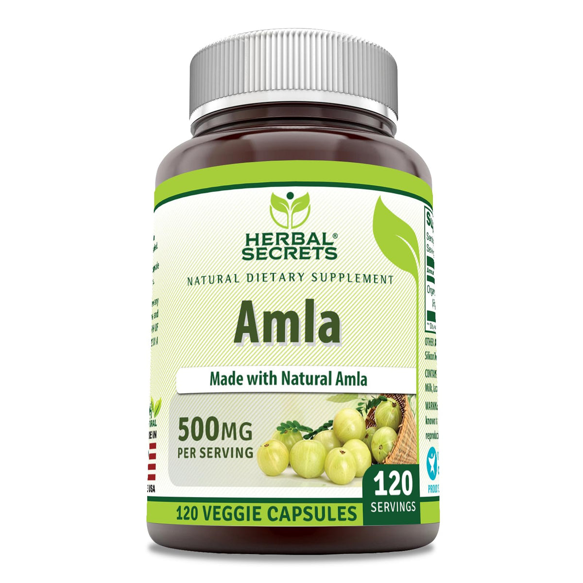 Bouteille de complément Amla Herbal Secrets 500 mg 120 capsules végétales