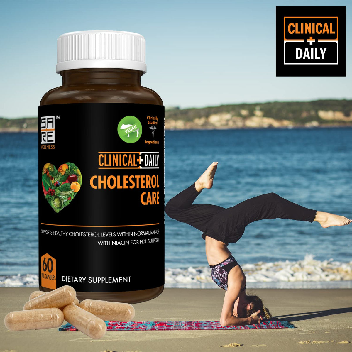 Bouteille de Complément Cholesterol Care Clinical Daily avec capsules