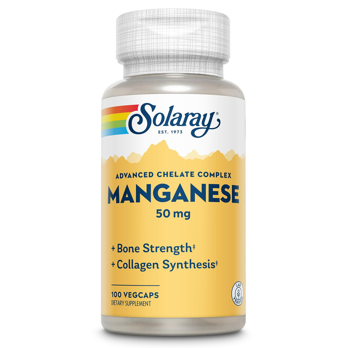 Bouteille de complément de manganèse SOLARAY 50 mg vue de face