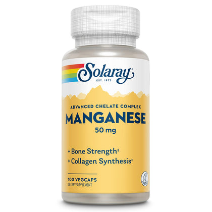 Bouteille de complément de manganèse SOLARAY 50 mg vue de face