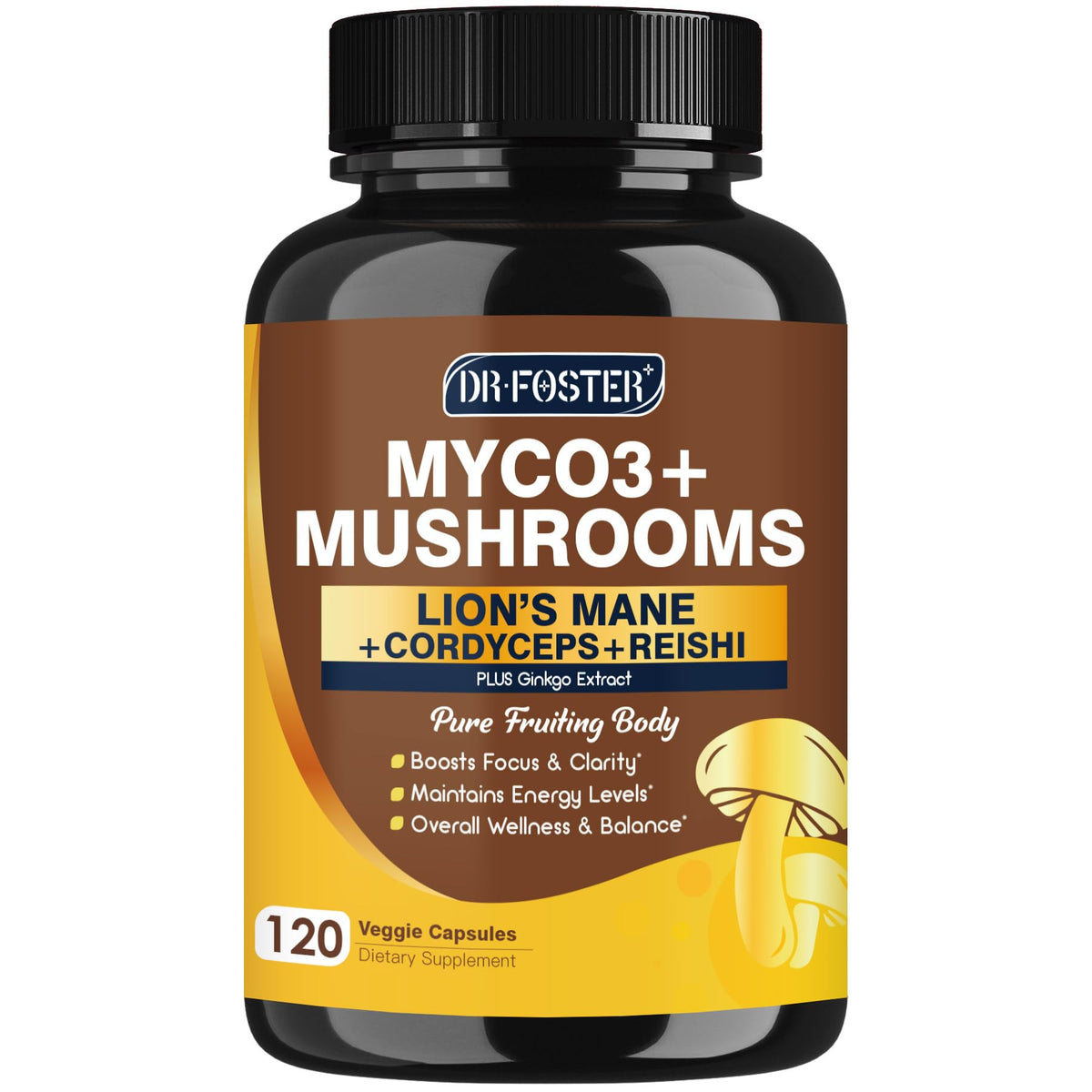 Bouteille de complément DRFOSTER Champignon Lion's Mane 120 capsules vue de face