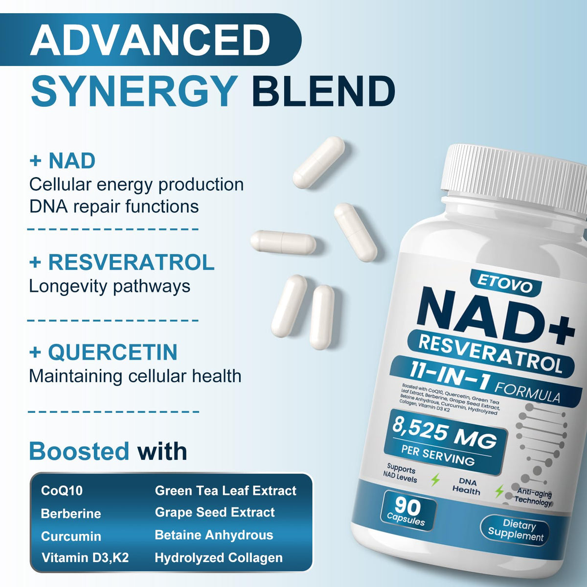 Bouteille de complément ETOVO NAD+ 180 capsules