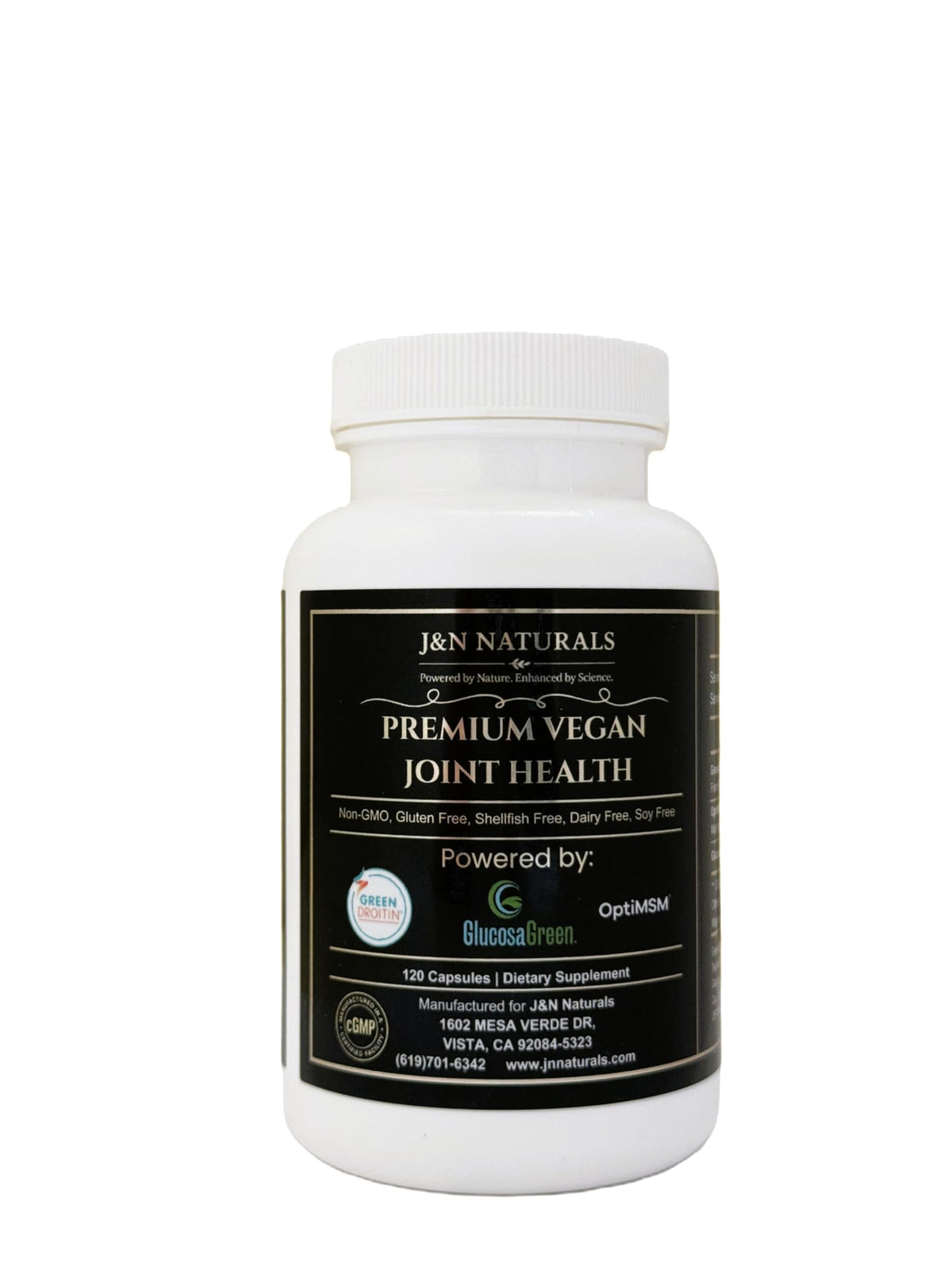 Bouteille de complément J&N Naturals Glucosamine Chondroitine 120 capsules vue de face