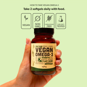 Bouteille de complément Omega 3 sapling avec arbre planté en arrière-plan